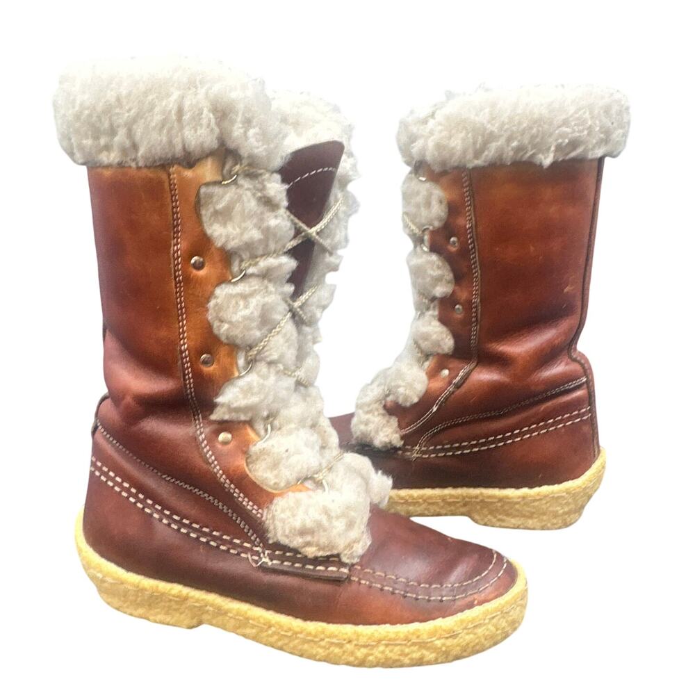 VTG Cabelas Boots 8 Leather Shearling Lace-Up Chunky 70s Distressed Boho Hippy
